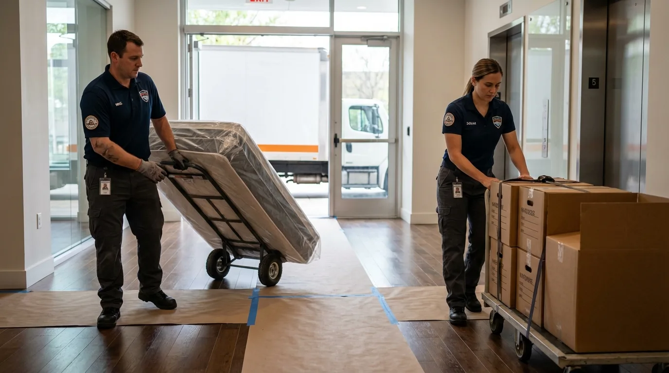 Professional apartment movers loading elevator in Oak Harbor, WA